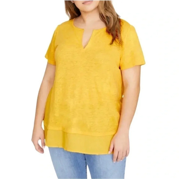 NWT Sanctuary Curve Uptown Split Neck Plus Size Linen Top - Picture 1 of 5